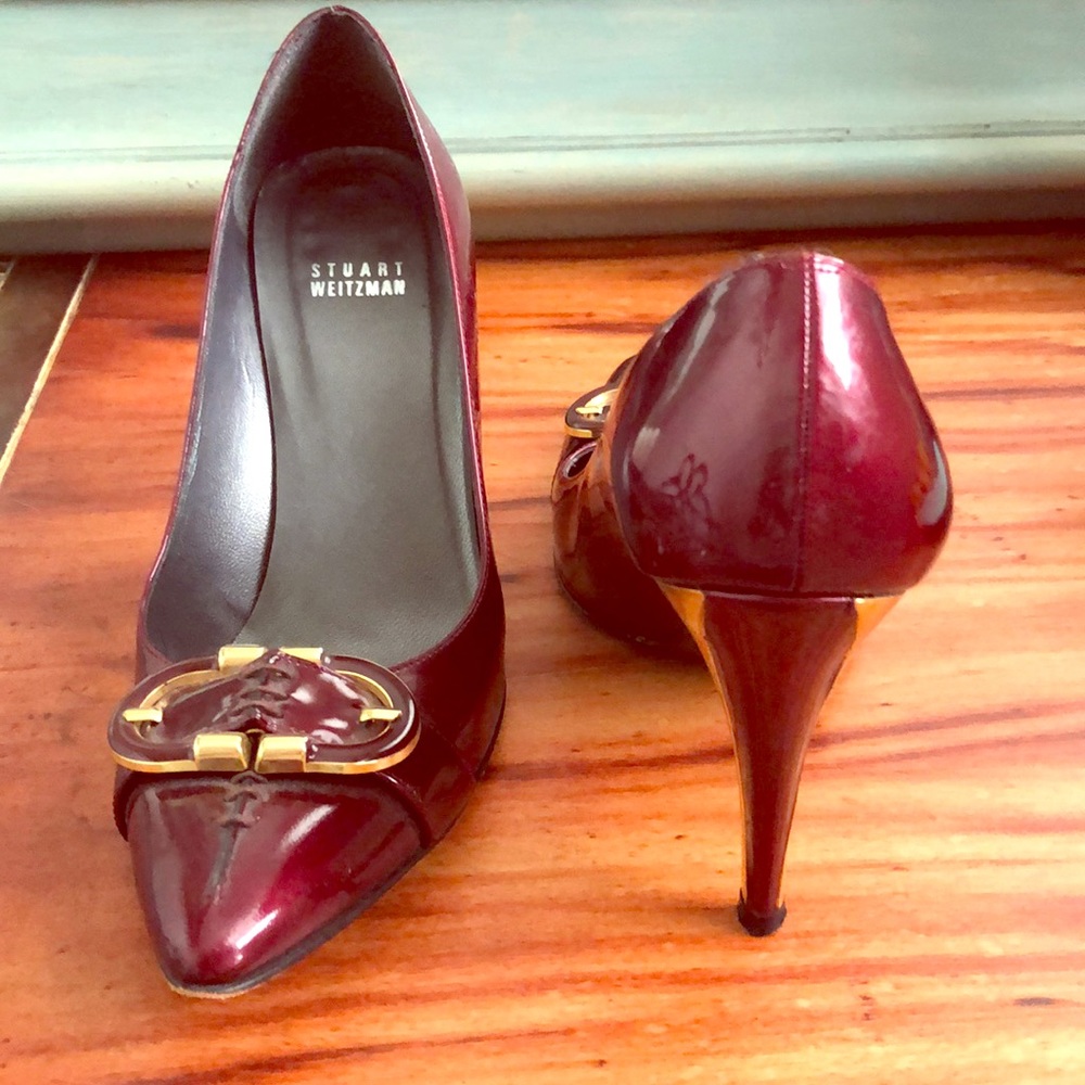 Ruby Red And Gold Stuart Weitzman Heels - image 1